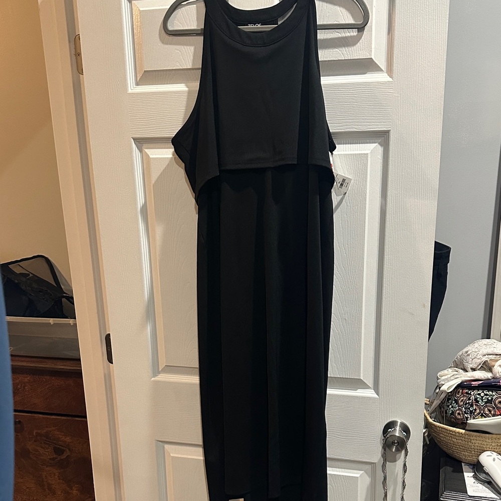 ZELOS Elegant Black Midi Dress